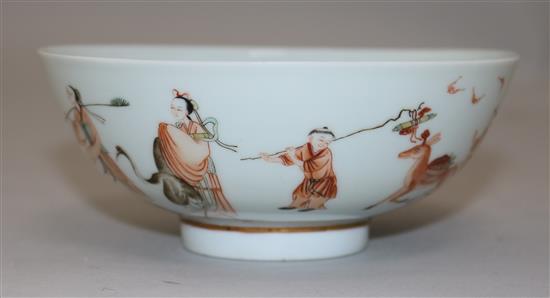 A Chinese famille verte eight immortals bowl, diameter 13cm